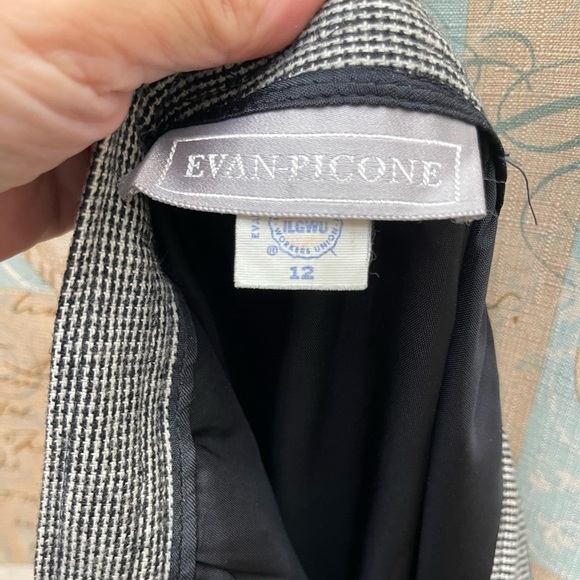 Evan Picone VTG 2 Piece Wool Black White Plaid Blazer Skirt Velvet Office Set - Picture 14 of 17